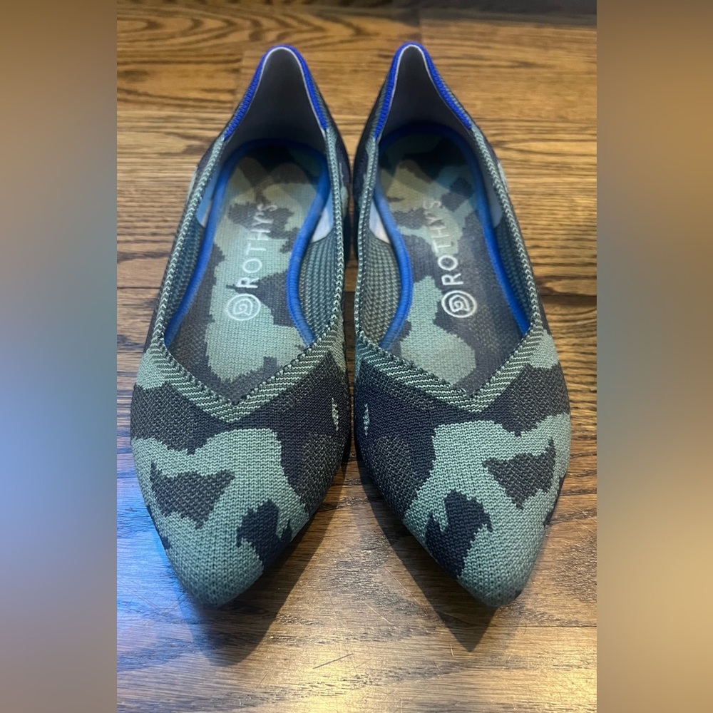 Rothy's Camouflage The Point Flats in Green and Blue